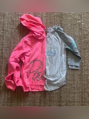 Justice Girls' Bright Pink Hooded Pullover & Gray Graphic Long Sleeve Top